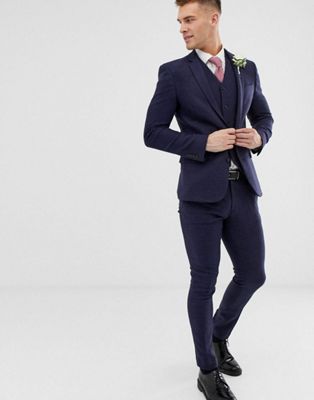 ASOS DESIGN Wedding super skinny suit in blue micro check | ASOS