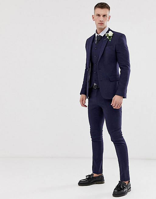ASOS DESIGN wedding super skinny suit in blue micro check | ASOS
