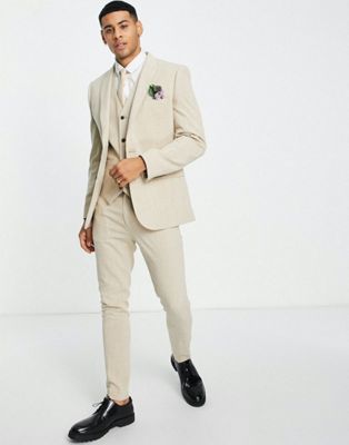 ASOS DESIGN wedding super skinny suit waistcoat in camel crosshatch