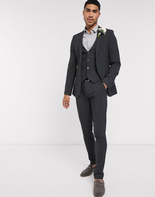 ASOS DESIGN wedding super skinny suit in charcoal four way stretch | ASOS