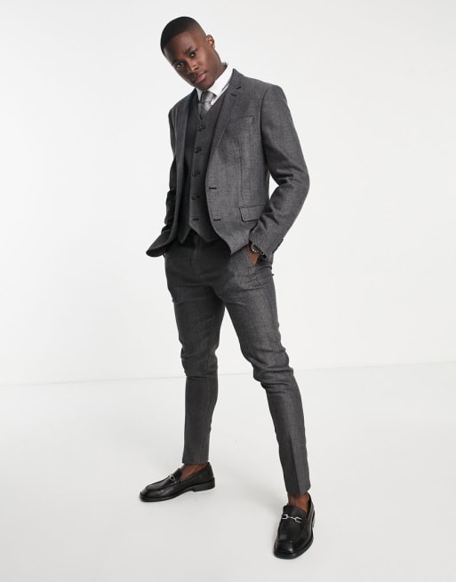 Asos Design Wedding Super Skinny Suit In Charcoal Herringbone Asos