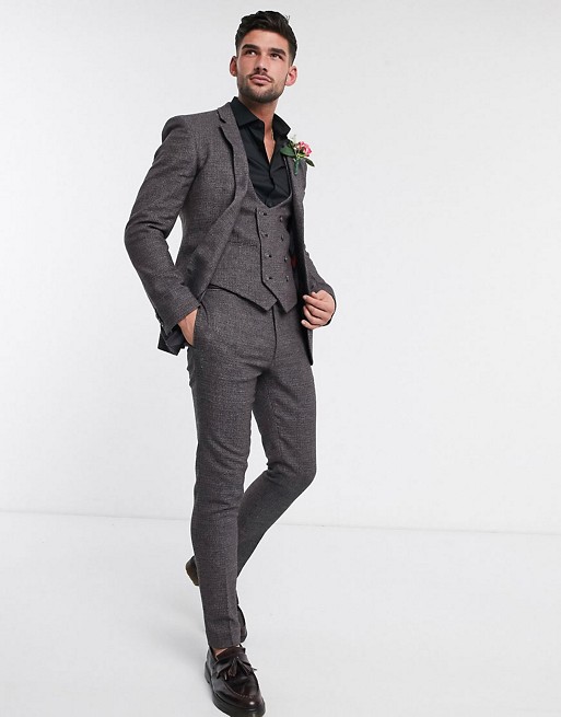 ASOS DESIGN wedding super skinny suit in charcoal tweed texture