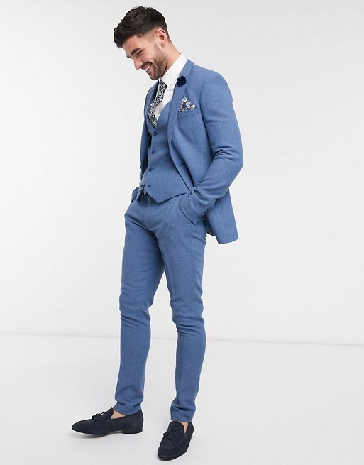 ASOS DESIGN wedding super skinny suit in cornflower blue wool blend herri