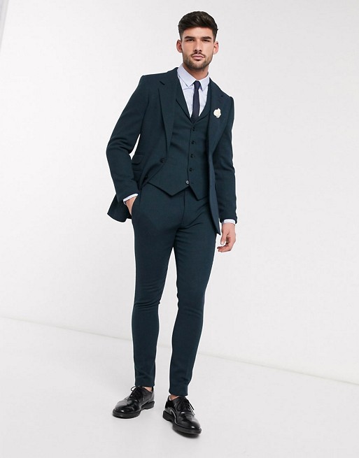 ASOS DESIGN wedding super skinny suit in dark green wool blend twill