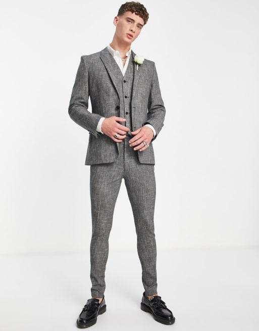 ASOS DESIGN wedding super skinny suit in dark grey cotton crosshatch | ASOS