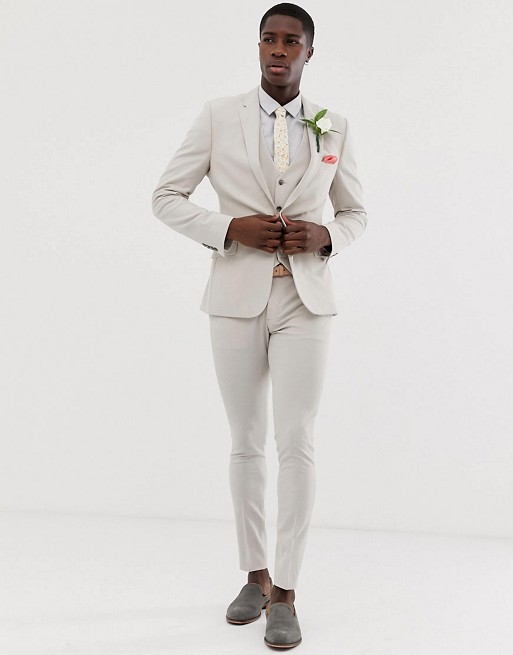 ASOS DESIGN wedding super skinny suit in dove grey
