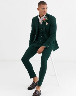 ASOS DESIGN wedding super skinny suit in forest green micro texture | ASOS