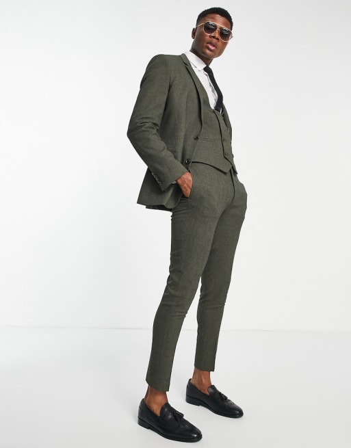 Asos Design Wedding Super Skinny Suit In Forest Green Texture Asos