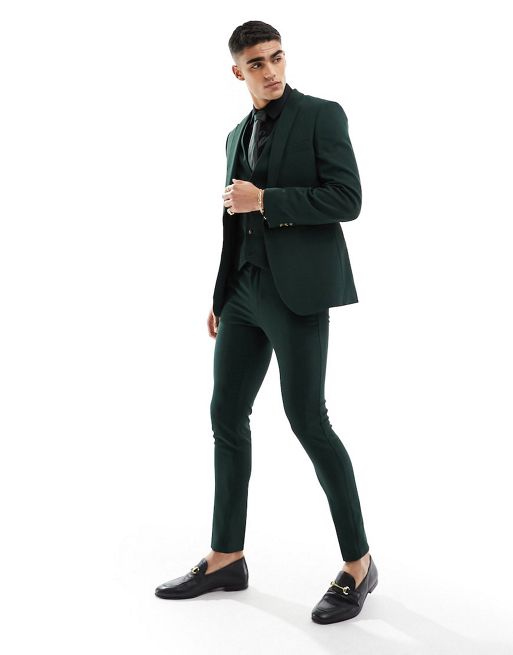 ASOS DESIGN wedding super skinny suit pants in micro texture in black