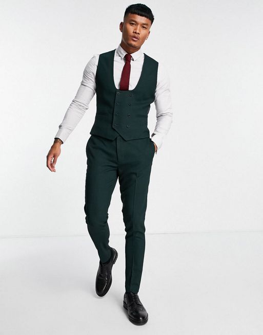 ASOS DESIGN wedding super skinny suit jacket in micro texture in forest  green