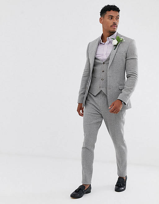 ASOS DESIGN wedding super skinny suit in gray micro houndstooth | ASOS