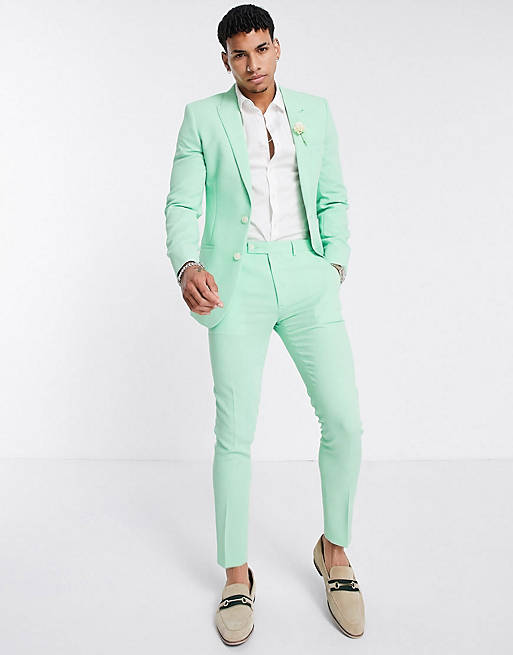 ASOS DESIGN wedding super skinny suit in green crepe