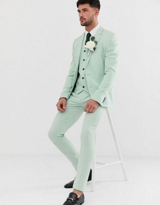 ASOS DESIGN wedding super skinny suit in green cross hatch | ASOS
