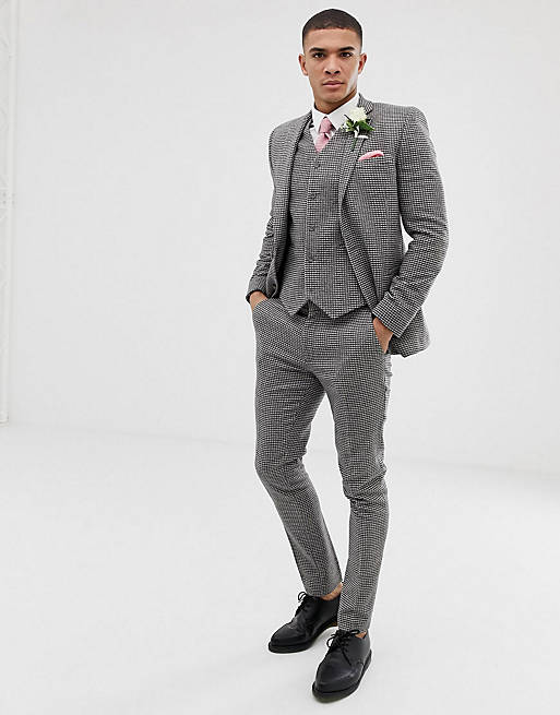 ASOS DESIGN wedding super skinny suit in grey houndstooth | ASOS