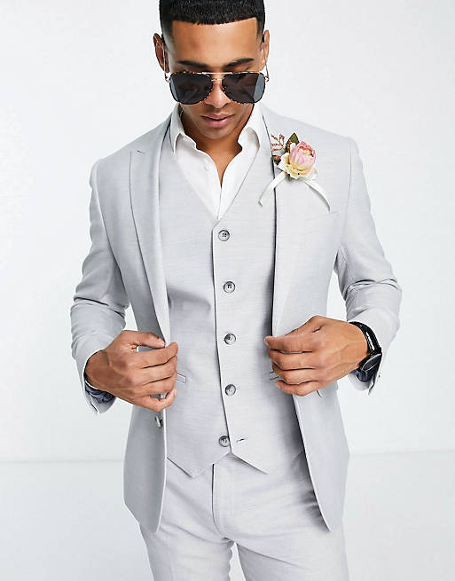ASOS DESIGN wedding super skinny suit in ice grey micro texture