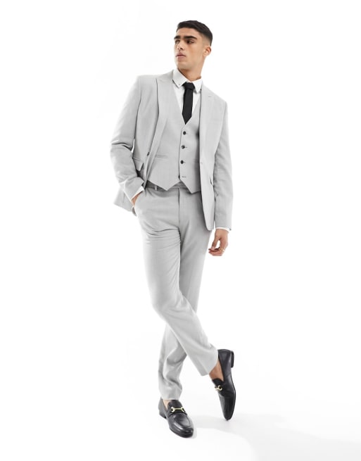 ASOS DESIGN Wedding super skinny suit in light gray birdseye texture