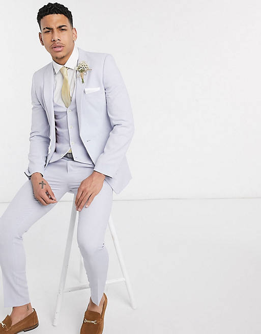 ASOS DESIGN wedding super skinny suit in lilac crosshatch