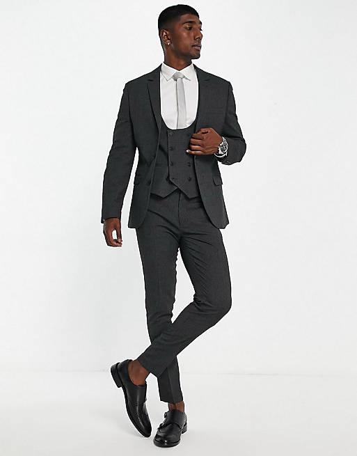 ASOS DESIGN wedding super skinny suit in micro texture in black | ASOS
