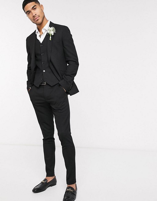 ASOS DESIGN wedding super skinny suit in micro texture in black