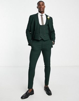 ASOS DESIGN wedding super skinny waistcoat in micro texture in forest green