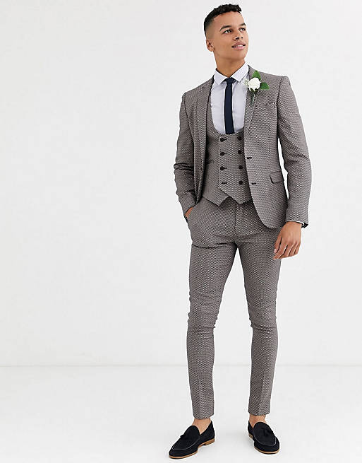 ASOS DESIGN wedding super skinny suit in micro texture in tan