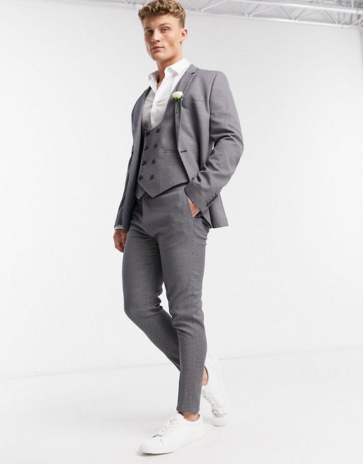 ASOS DESIGN wedding super skinny suit jacket in micro texture in grey