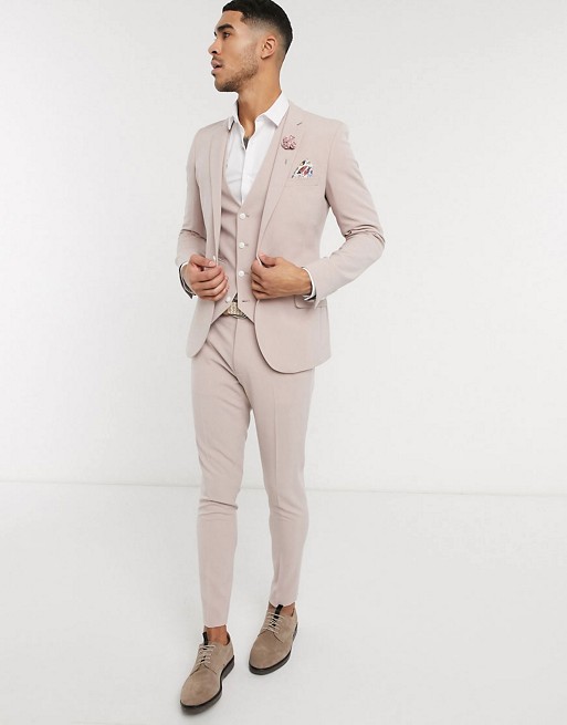 ASOS DESIGN wedding super skinny suit in mink in four way stretch