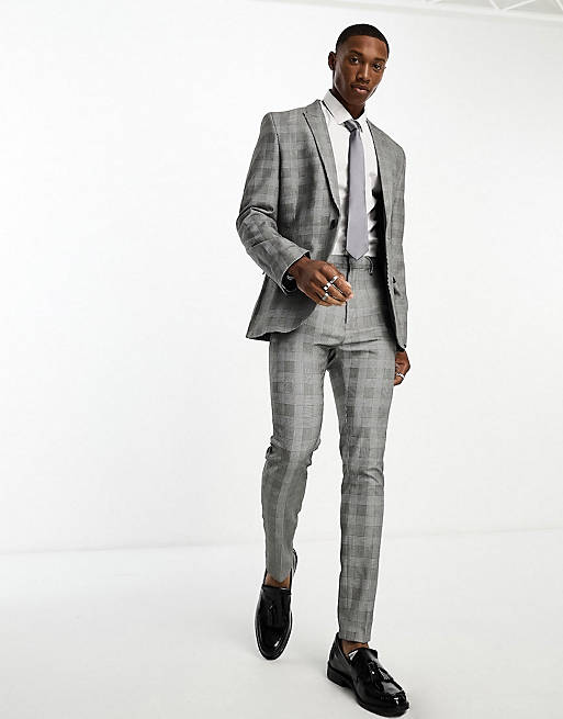 ASOS DESIGN wedding super skinny suit in monochrome prince of wales ...