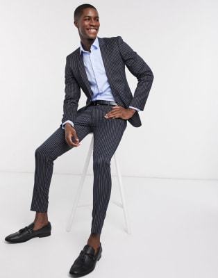asos pinstripe skinny suit navy super