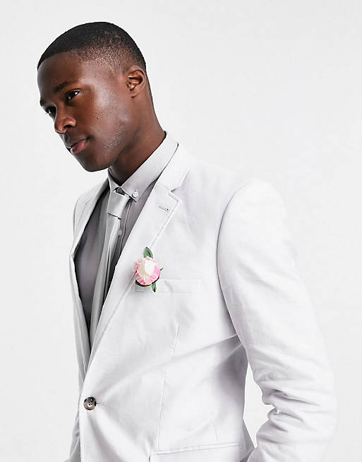 ASOS DESIGN wedding super skinny suit trousers in pastel grey linen mix