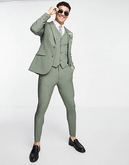 ASOS DESIGN wedding super skinny suit in pine green crosshatch