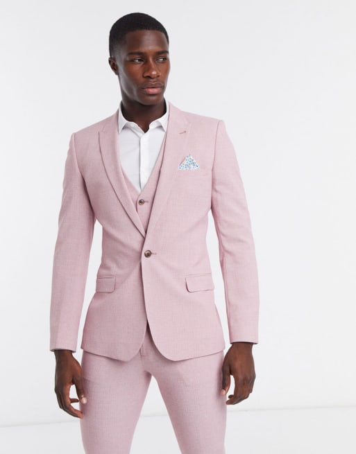 ASOS DESIGN wedding super skinny suit waistcoat in rose cross hatch