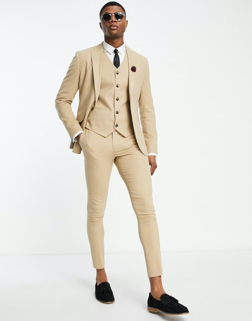 Asos Design Wedding Super Skinny Suit In Stone Micro Texture Asos