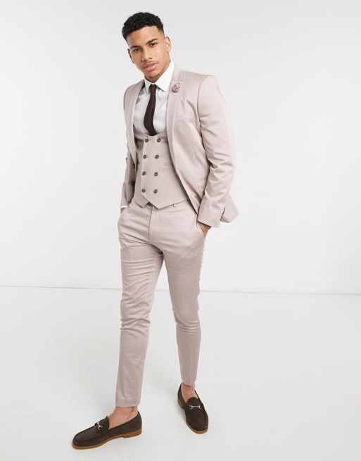 ASOS DESIGN wedding super skinny suit in stretch cotton in mink