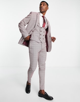 ASOS DESIGN Wedding super skinny suit in wine birdseye texture ASOS