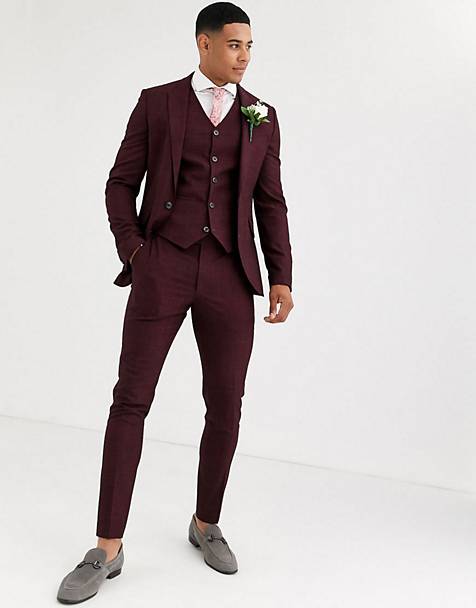 ASOS DESIGN wedding super skinny suit in wine crosshatch