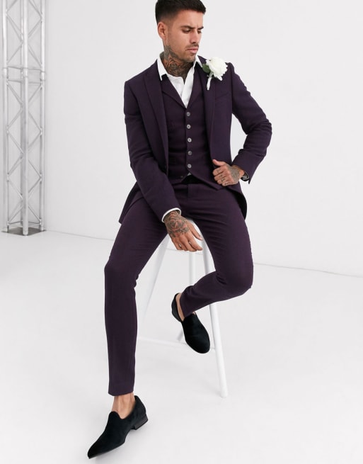 Asos Design Wedding Super Skinny Suit In Wool Mix Twill In Burgundy Asos 0828