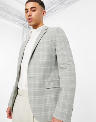 ASOS DESIGN  wedding super skinny suit with window pane check in grey