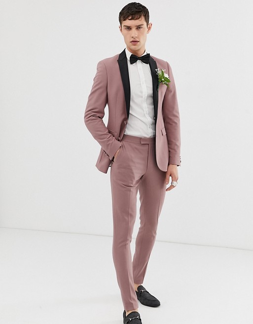 ASOS DESIGN wedding super skinny tuxedo suit in mauve