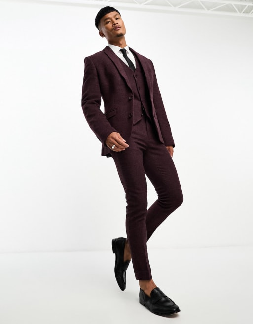 ASOS Super Skinny Tuxedo Suit Jacket In Dark Red