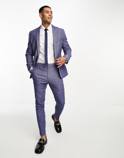 ASOS DESIGN wedding super skinny wool mix suit in dark blue puppytooth
