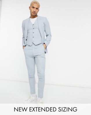 ASOS DESIGN wedding super skinny wool mix suit in denim blue twill