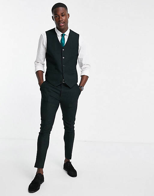 ASOS DESIGN wedding super skinny wool mix suit in forest green twill