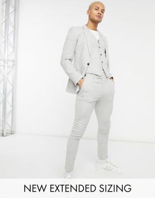 ASOS DESIGN wedding super skinny wool mix suit in ice grey twill