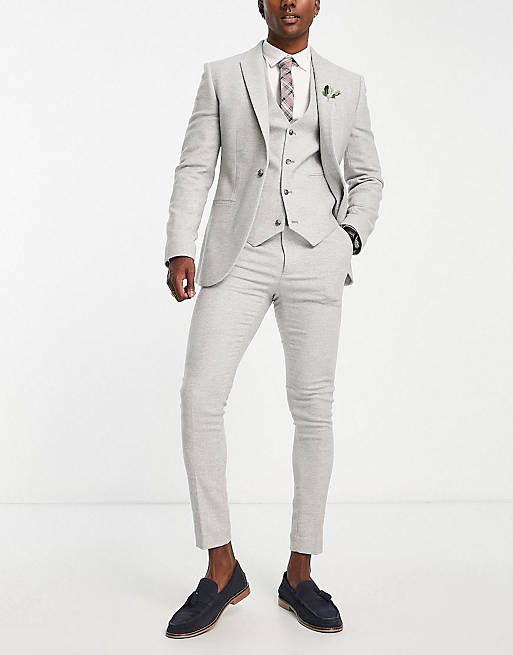 ASOS Wedding Super Skinny Suit Jacket In Ice Grey Linen In Grey For Men ...