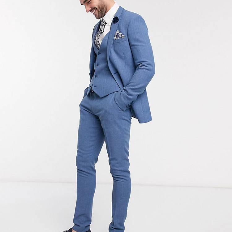 Herren Bekleidung Hosen und Chinos Business Hosen superenge anzughose aus wollmischung mit fischgrätenmuster in Blau für Herren ASOS Wedding 