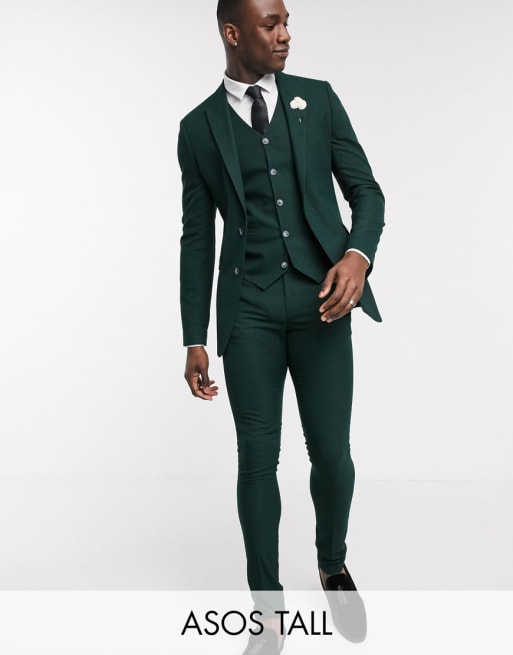 ASOS DESIGN Wedding Tall – Zielony garnitur o bardzo obcisłym kroju z materiału z mikroteksturą