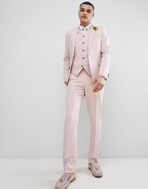 Asos Design Wedding Veste De Costume Ajustée Rose Neutre Asos