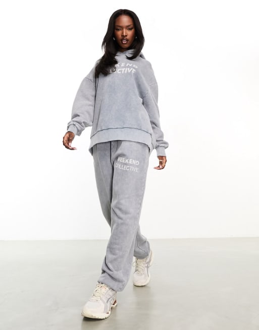  ASOS DESIGN Weekend Collective bleach logo co-ord in charcoal acid wash