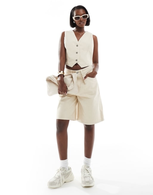 ASOS DESIGN Weekend Collective denim tailored vest and shorts in ecru